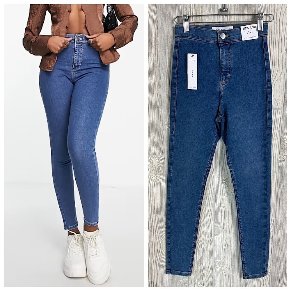 NEW! TOPSHOP JONI SUPER HIGH WAISTED SKINNY Jeans Size 2 Womens Medium Blue NWT